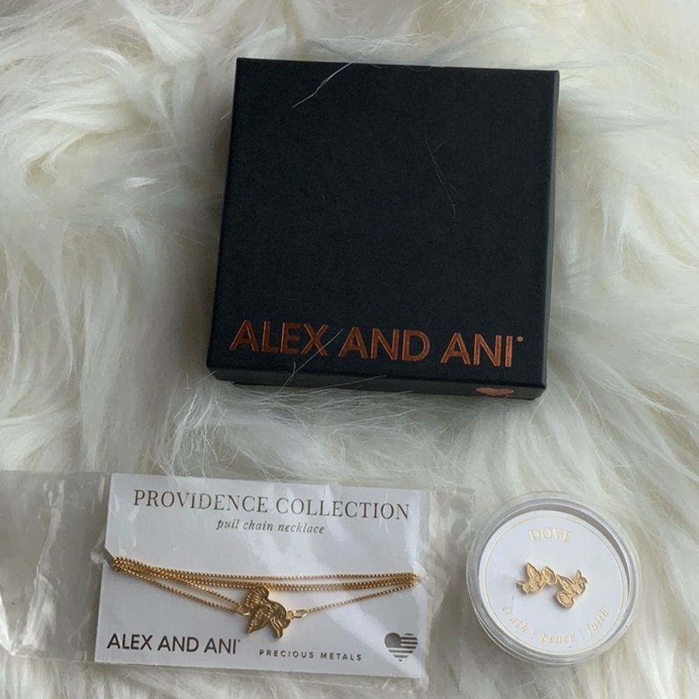 Alex and Ani dainty Sterling Silver, Gold Dove Necklace/Earring Jewelry Gift